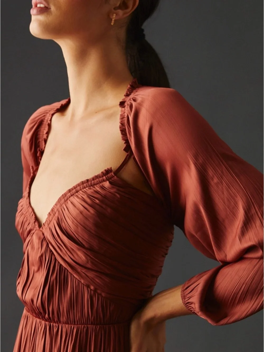 Anthropologie Shirred Cutout Mini Dress - Picture 3 of 6